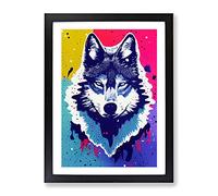 Wolf Dripping Paint No.4 Abstract Framed Print for Living Room Bedroom Home Office Décor, Wall Art Picture Ready to Hang, Black A4 Frame (34 x 25 cm)