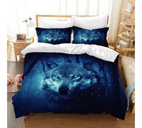 Wolf Duvet Cover Microfiber Bedding Set,3D Print Size Duvet Quilt Cover&Pillowcase With Zipper Closure,Winter Soft Duvet Cover for Men Woman Kids (Snow Wolf - Blue, Double)