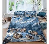 Wolf Duvet Cover Set,3D Animal Beddings 1 Duvet Cover and 2 Pillowcases,Single Microfiber Bedding Set,snow mountain Duvet Quilt Cover&Pillowcase With Zipper Closure, Super Soft Duvet Cover for Kids