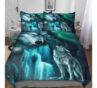 Wolf Duvet Cover Set Microfibre Soft Quilt Covers Easy Care Cover Bedding Sets with Pillowcase for Teen Adult Kids Double (200x200cm)