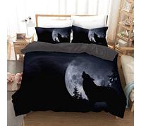 Wolf Duvet Cover Set Soft 3 Pieces Microfiber Bedding Set,3D Printed Animal Quilt Cover with Pillowcase,Bed Set with Zipper Closure All Season Decor for Kids Adults (Black, 220 x 240 cm)