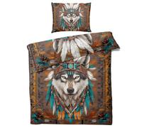 Wolf Duvet Cover Single Size - Native American Tribal Bedding Set & Bedroom Decor, Reversible Quilt Cover and Pillowcase, Soft Brushed Microfiber Easy Care Bed Set with Zipper Closure Y#&-188