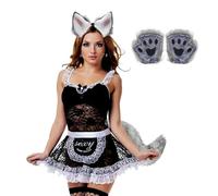 Wolf Ears, Tail and Gloves as a Complete Set - Fancy Dress Set for Women in Wolf Design, Easy to Wear Halloween Cosplay Outfit Accessory for Anime Cosplay and Stage Performance