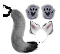 Wolf Ears Tail And Gloves Set,Realistic Wolf Tail Clip Ears And Gloves Kit for Girls | Comfortable Halloween Cosplay Outfit Accessory for Anime Party Carnival Theme Dress-Up