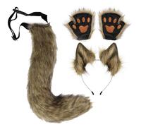 Wolf Ears Tail And Gloves Set - Woman Dress-Up Wolf Costume Kit - Easy-to-Wear Cosplay Outfit Accessory for Stage Performance Carnival Anime Cosplay