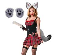 Wolf Ears Tail And Gloves Set - Woman Dress-Up Wolf Costume Kit,Easy-to-Wear Cosplay Outfit Accessory for Stage Performance Carnival Anime Cosplay