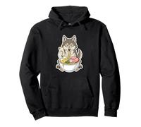 Wolf Eating Ramen Noodles Scrolling Phone Pullover Hoodie