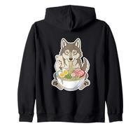 Wolf Eating Ramen Noodles Scrolling Phone Zip Hoodie