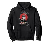 Wolf Eating Sushi Anime Vintage Japanese Food Lover Kawaii Pullover Hoodie