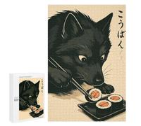 Wolf Eating Sushi with Chopsticks Wooden Jigsaw Puzzle for Adults, 1000 PCS - Year-End Present, for Screen-Free Relaxation at Home