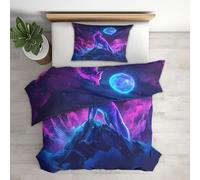Wolf Emperor Duvet Cover Set 3 Piece with 2 Pillowcases, Wolves Mountain Moon Patterned Bedroom Decor Bedding, Soft Microfibre Quilt Cover with Zip YK-94