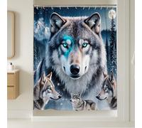 Wolf Extra Long Shower Curtain, Nature Realistic Moon Mountain Winter Blue Waterproof Fabric Bathtub Cloth Curtains Decor for Bathroom Guest Room 72x96 Inch