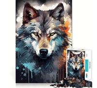 Wolf Face Dark Watercolor 1000 Piece Jigsaws for Adults Mind Train Fun Premium Laser Cut Quality Relaxing Indoor Group Activity (38x26cm)