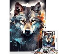 Wolf Face Dark Watercolor Jigsaw for Teenagers 1000 Pieces Improve Mental Performance Effectively Gentle Relaxing Leisure Game (50X75cm)