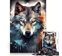 Wolf Face Dark Watercolor Jigsaw Puzzle for Adults 1000 Pieces Thought Training Calm Recreation Uniform Cut Festive Present (38x26cm)