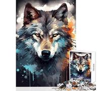 Wolf Face Dark Watercolor Jigsaw Puzzles 1000 Pieces for Adults Peaceful Calm Stress Relief Mindful Peaceful Leisure Game (38X26cm)