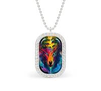 Wolf Face Forests Rectangle Pendant Necklace Alloy White Shiny Diamond Square Gold Silver Jewelry for Women Men