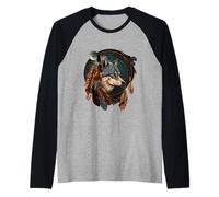 Wolf Face Tribe Headdress Ethnic Abstract Wolf Lover Wolves Raglan Baseball Tee