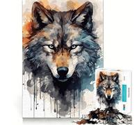 Wolf Face Watercolor 1000 Piece Jigsaws for Adults Mental Improve Play Laser Cut for Flawless Fit Family Fun Night Activity (38x26cm)