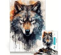Wolf Face Watercolor 1000 Piece Puzzle For Teenagers Mind Skill Play Laser Cut for Flawless Fit Relaxing Indoor Group Activity (38x52cm)