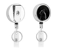 Wolf Facing The Moon Badge Holder with Retractable Reel, Stainless Steel Badge Clip, Heavy Duty ID Card Holder for Work, Nurse, Teacher & Security