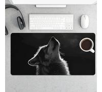 Wolf Facing The Moon Desk Pad Protector Non-Slip Gaming Desk Mat Waterproof Desktop Mat for Keyboard and Mouse Large Mousepad Smooth Writing Pad for Home Office Work(23.6 X 13.8)