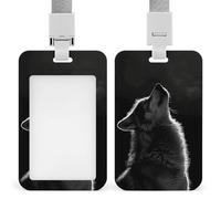 Wolf Facing The Moon ID Badge Holder with Lanyard ID Holder
