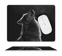 Wolf Facing The Moon Mouse Pad, 10 X 8 Inch PU Leather Mousepad with Smooth Surface, Square Waterproof Mouse Mat Non-Slip Ultra Thin Desk Pad for Gaming, Office & Home