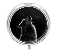 Wolf Facing The Moon Pill Box 3 Compartment Waterproof Pill Case with Mirror Portable for Purse Pocket Daily Medicine Vitamin Organizer Travel Med Container Holder for Fish Oil Supplements