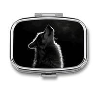 Wolf Facing The Moon Pill Box for Pocket Square Pill Box 2 Compartment Decorative Portable Travel Pill Holder Tablet Vitamin Organizer Mini Pill Case