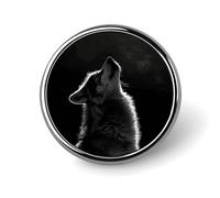 Wolf Facing The Moon Round Lapel Pins for Men Women Metal Button Pin Fashion Personalized Brooch Pins for Men Suits Cute Brooch Badge for Backpack Clothing Hat Bag Decoration