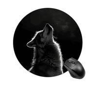 Wolf Facing The Moon Round Mouse Pad 7.8 Inch, Portable Gaming Mouse Mat with Non-Slip Rubber Base & Smooth Surface, Waterproof Mousepad for PC, Laptop, Computer, Office, Home