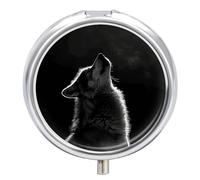 Wolf Facing The Moon Travel Pill Box Case 3 Compartment Cute Pill Organizer Metal Pill Holder with Mirror Small Medicine Organizer Daily Pill Container for Purse Pocket Portable Meds Box