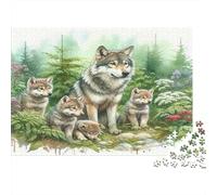 Wolf Family 1000 Pieces Jigsaw Puzzle Green Forest Framable Home Decor Wall Art Thick Premium Cardboard for Family 70x50cm/1000pcs