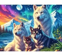 Wolf Family 300 Piece Pack Classic Jigsaw Puzzle Magical Cosmic Creatures Couple Puzzle Partners Ultra Difficult Wall Decor Easter New Year Gift Thick Paperboard 300 PCS/40x28cm