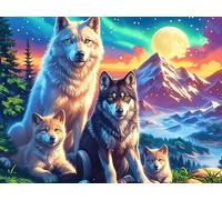Wolf Family 300 Pieces Premium Jigsaw Puzzle Magical Cosmic Creatures Adult Jigsaws Educational Challenge Mental Exercise Wall Art Winter Rigid Cardboard 300 PCS/40x28cm