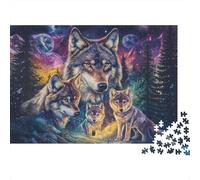 Wolf Family Fantasy 1000 Piece Jigsaw Puzzle for Adults, Eco-Friendly Cardboard, Wolves Under Starry Sky, Mental Workout Activity, Develops Patience & Hand-Eye Coordination, Home Wall Art 38x26cm/1000