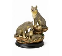 Wolf Family Figurine Ornament - 40cm Resin Sculpture of Wolves on Rock - Wildlife Animal Statue for Home Decor, Rustic Cabin or Nature Gift - Hand-Painted Grey Wolves on Black Base JR1803