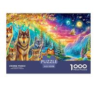 Wolf Family in A Colorful, Glowing Forest by A River 1000 Piece Jigsaw Puzzle Enchanted Spirit Wolf - Educational & Challenging for Kids & Adults 52x38cm/1000pcs
