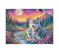 Wolf Family in Floral Valley with Full Moon And Eagle 500 Piece Jigsaw Puzzle for Adults Kitchen Wall Decor Art Project Precision Cut Great Gift for Art Lovers 500 PCS