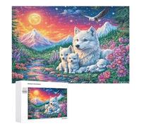Wolf Family in Snowy Blossom Valley with Eagle And Moon 1000 Piece Jigsaw Puzzle for Adults Office Desk Break Mental Focus Gift for Workday 1000 PCS