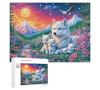Wolf Family in Snowy Blossom Valley with Eagle And Moon 500 Piece Jigsaw Puzzle for Adults Office Desk Break Mental Focus Gift for Workday 500 PCS