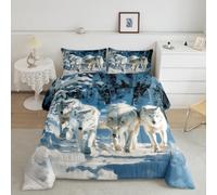 Wolf Family King Size Comforter Sets for Kids Adults,Jungle Wildlife Wolves Bedding Sets Youth Men Teens Child Bedroom Decor,Rustic Hunting 3 PCS Quilt Set,Safari Animals Duvet Insert