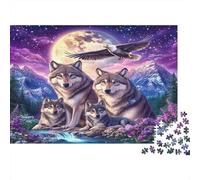 Wolf Family Moonlight 1000 Pc Tear-Resistant Paper DIY Jigsaw Moonlit Wolf Family Puzzle for Stress-Relief Seekers Mindfulness Puzzle Party 52x38cm/1000pcs