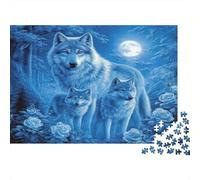 Wolf Family-Night Forest Scene 1000pc Jigsaw of Eco-friendly Board Jigsaw Puzzles Moonlit Wolf Pack for Brain Training And Stress Relief Toys for Adults 38x26cm/1000pcs