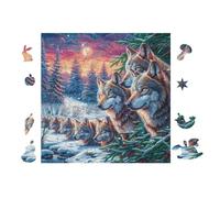 Wolf Family Northern Lights 100 Piece Jigsaw Puzzle For Men Cognitive Development Adults Anxiety Memory Care Mothers Valentines Gift High-grade Rigid Cardboard 28x28cm