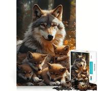 Wolf Family Portrait in Autumn Forest Jigsaws 1000 Pieces for Adults Memory Boost Game Professional Grade Cutting Heartwarming Gathering Activity (38x26cm)