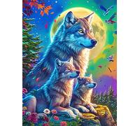 Wolf Family Under The Northern Lights 300 Piece Jigsaw Puzzle for Adults Wildlife Plant Jigsaw Essential Parent Activity Family Game Vibrant Fun Ideal 300 PCS