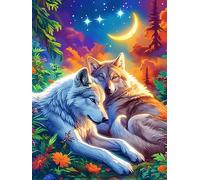 Wolf Family Under The Stars 500 Piece Complete Jigsaw Puzzle Set Wildlife Plant Teens Beginners Mind Relaxation Puzzle Fans Group Play Anniversary Fathers Gift Thick Cardboard 500 PCS