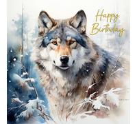 Wolf Fantasy Art Snow Birthday Square Card (Design 4) - Happy Gift For Her Him Friend Mum Dad Sister Brother Premium Quality Blank Inside Envelope Included Uk Designed Thoughtful